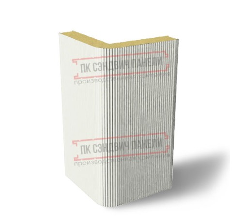 Угловая сэндвич-панель вертикальная из пенополиизоцианурата, 0.5/0.5, ширина 1000 мм, толщина 20 мм, RAL9003