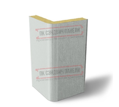 Угловая сэндвич-панель вертикальная из пенополиуретана, 0.5/0.5, ширина 1000 мм, толщина 10 мм, RAL7047