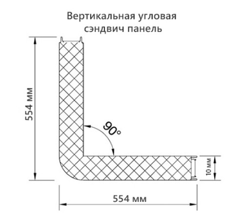 Угловая сэндвич-панель вертикальная из минеральной ваты, 0.5/0.5, ширина 1200 мм, толщина 10 мм, RAL1015