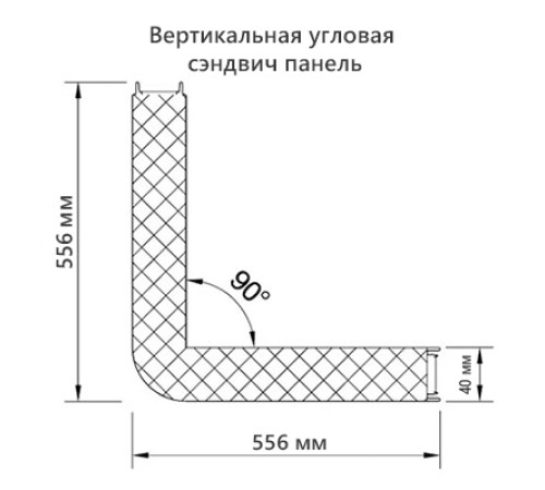 Угловая сэндвич-панель вертикальная из минеральной ваты, 0.5/0.5, ширина 1000 мм, толщина 40 мм, RAL6018