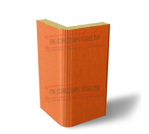 Угловая сэндвич-панель вертикальная из пенополиуретана, 0.5/0.5, ширина 1200 мм, толщина 50 мм, RAL2004