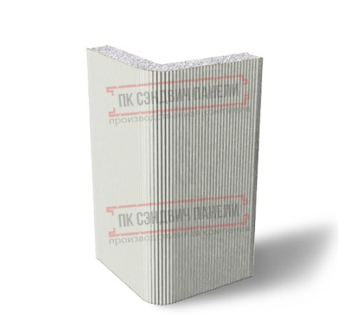Угловая сэндвич-панель вертикальная из пенополистирола, 0.5/0.5, ширина 1000 мм, толщина 100 мм, RAL9002