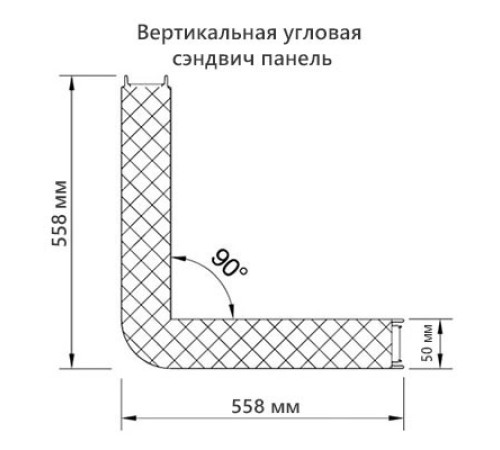 Угловая сэндвич-панель вертикальная из пенополистирола, 0.5/0.5, ширина 1000 мм, толщина 50 мм, RAL6005