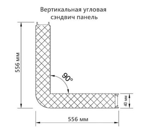 Угловая сэндвич-панель вертикальная из пенополиуретана, 0.5/0.5, ширина 1000 мм, толщина 40 мм, RAL3009