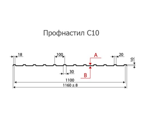 Продольно гнутый профнастил для укрытий конвейеров С10ПГ-1160, 1,0, нержавеющий