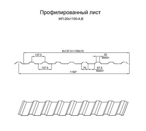 Профнастил МП20-1100 Полиэстер RAL-6005-0.5