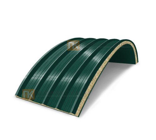 Сэндвич-панели арочные с минеральной ватой, ширина 1200 мм, толщина 50 мм, 0.5/0.5, RAL6005