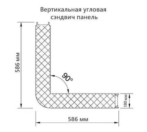 Угловая сэндвич-панель вертикальная из минеральной ваты, 0.5/0.5, ширина 1000 мм, толщина 180 мм, RAL3020