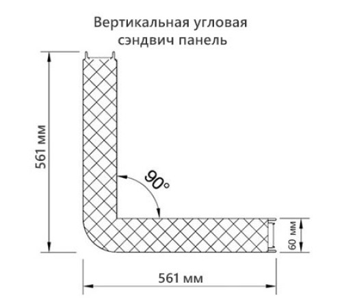 Угловая сэндвич-панель вертикальная из пенополиуретана, 0.5/0.5, ширина 1000 мм, толщина 60 мм, RAL7004