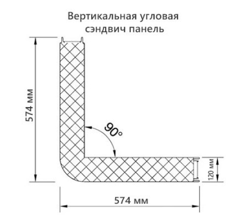 Угловая сэндвич-панель вертикальная из пенополиуретана, 0.5/0.5, ширина 1000 мм, толщина 120 мм, RAL3009